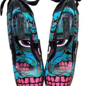 Iron Fist Open toe platform pumps Monster print